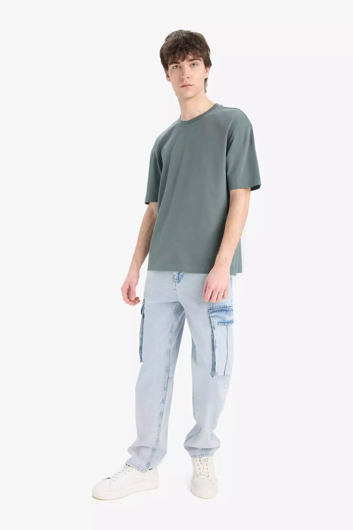 100% Cotton Oversize Wide Fit Crew Neck Basic Plain Short Sleeve T-Shirt E6885Axns