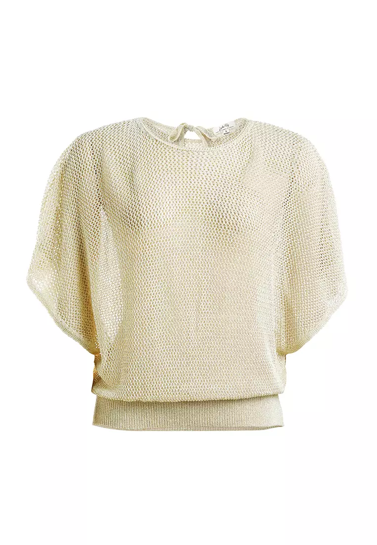 Atasan Tipis Rajutan dengan Warna Krem/Emas