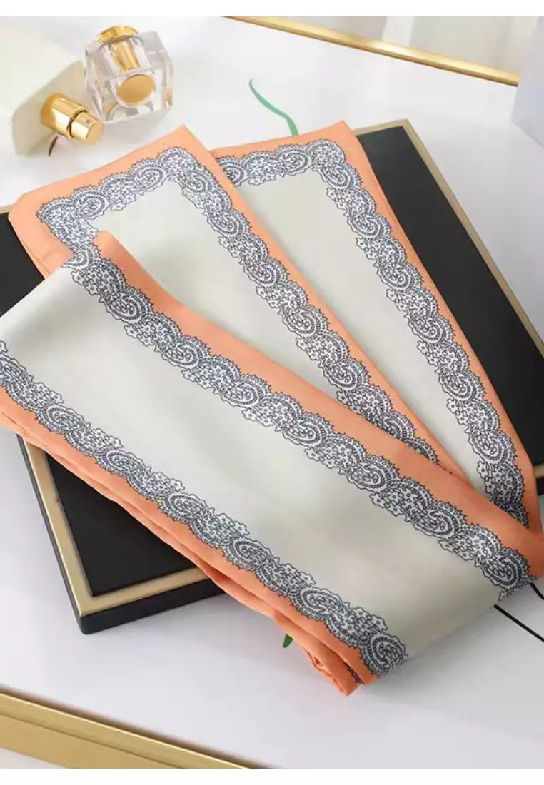 Aksesoris Wanita Paisley Border Twilly Skinny Multi purpose Scarf Wanita Peach Orange