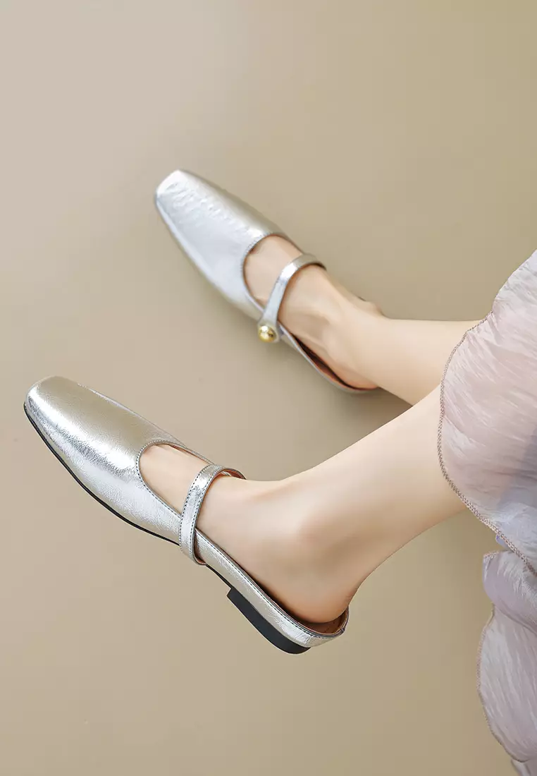 Buckle Strap Flat Mules WW289-1