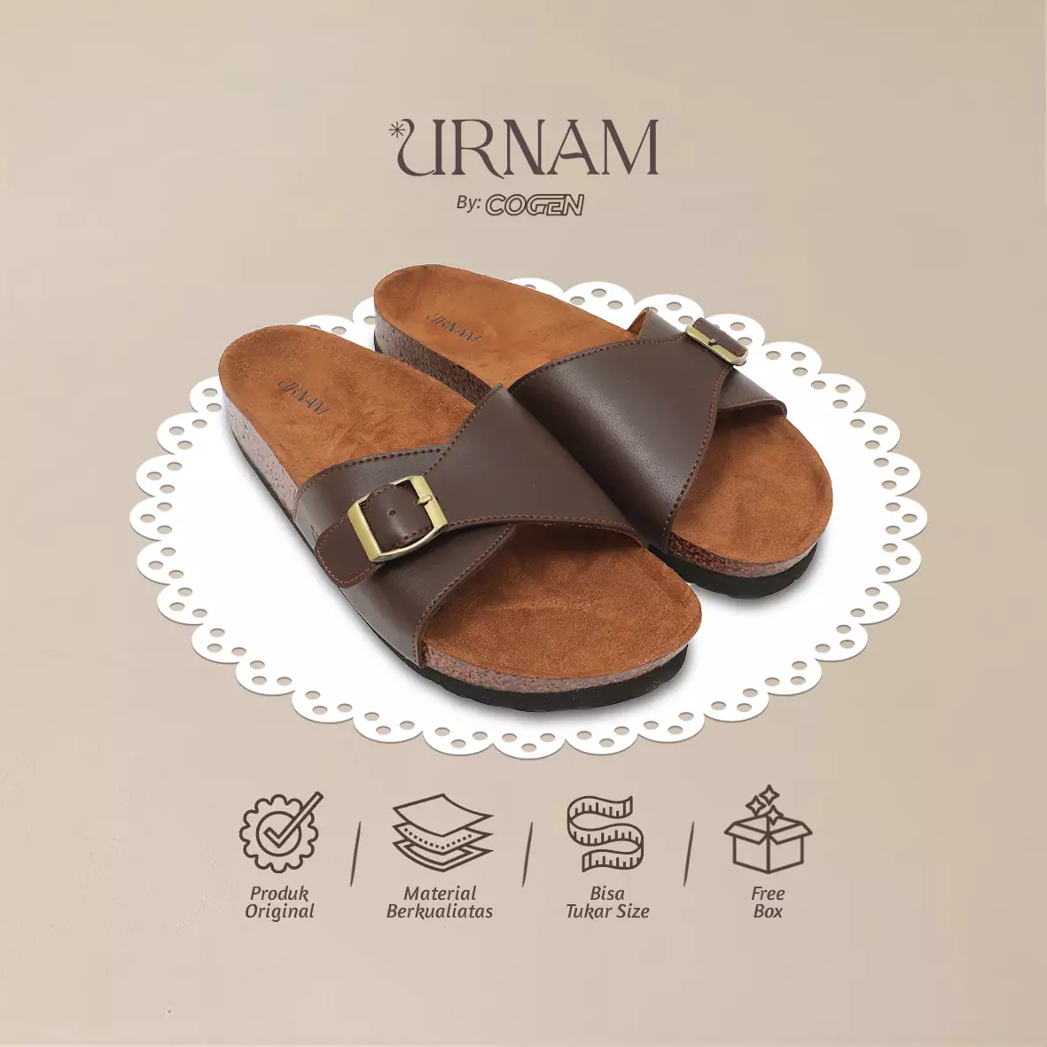 Urnam Sendal Flat Wanita Kasual Anti Slip Nyaman - Brown