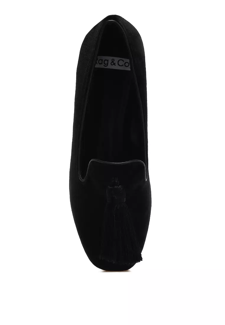 Iconic Tassel Detail Velvet Loafers in Black