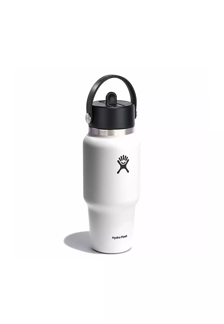 Wide Mouth Straw Cap Travel Bottle 24 oz White