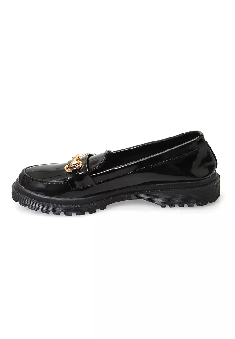 Sepatu Loafers Wanita Design Simple Elegant Fashion Women - Hitam