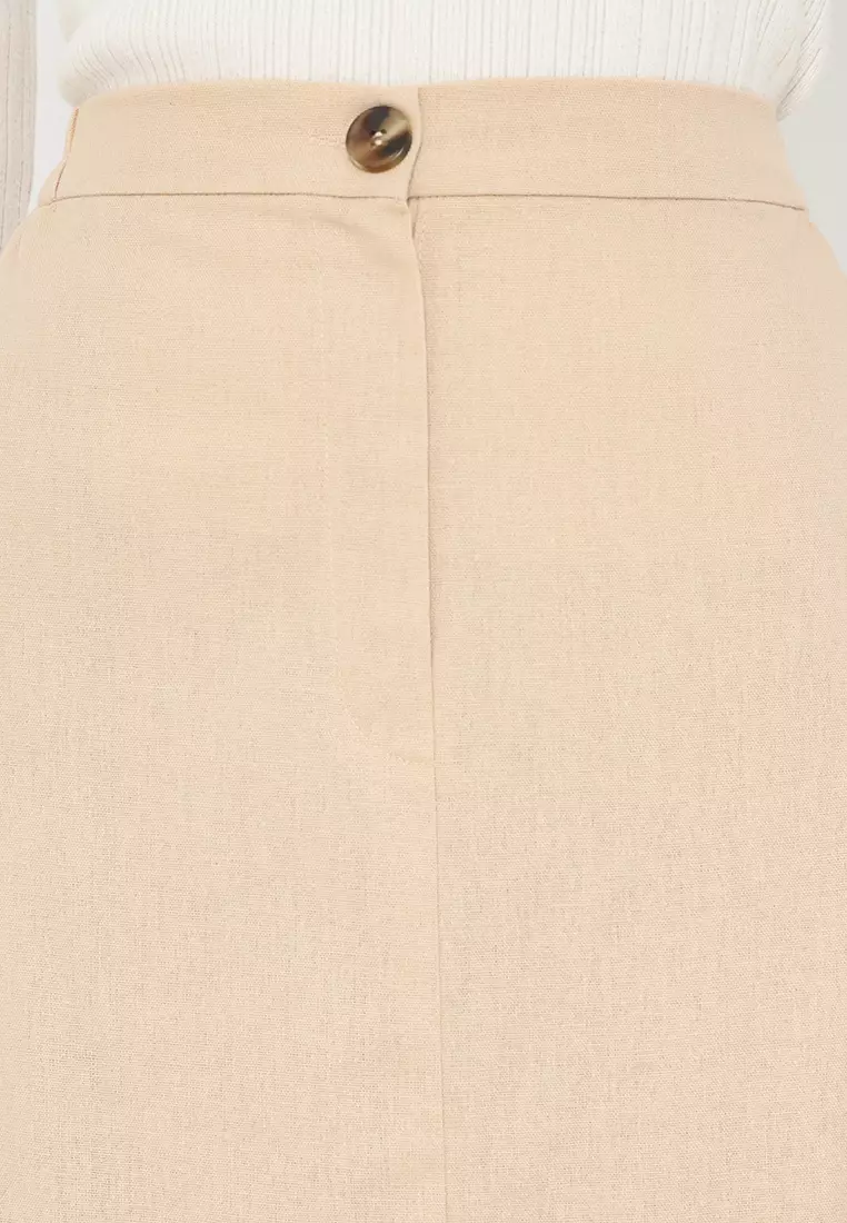 Skirt Basic A-Line Light Brown Hig Waist Linen Arlette By Brilliant Girl Warna Coklat Muda