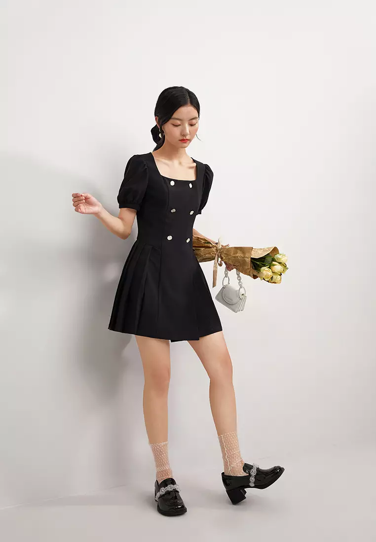 Irregular Pleat Mini Dress