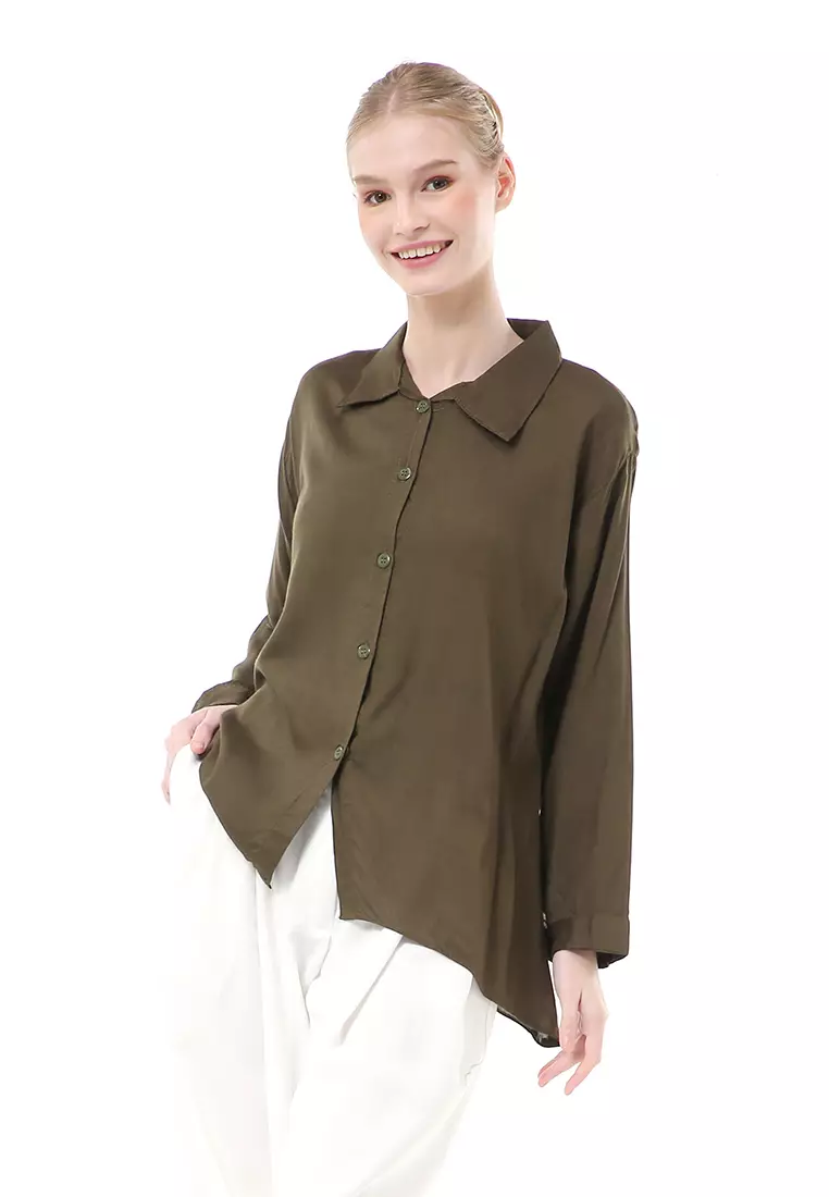 Ayudia Shirt Long Sleeve Atasan Wanita Premium Quality - Army