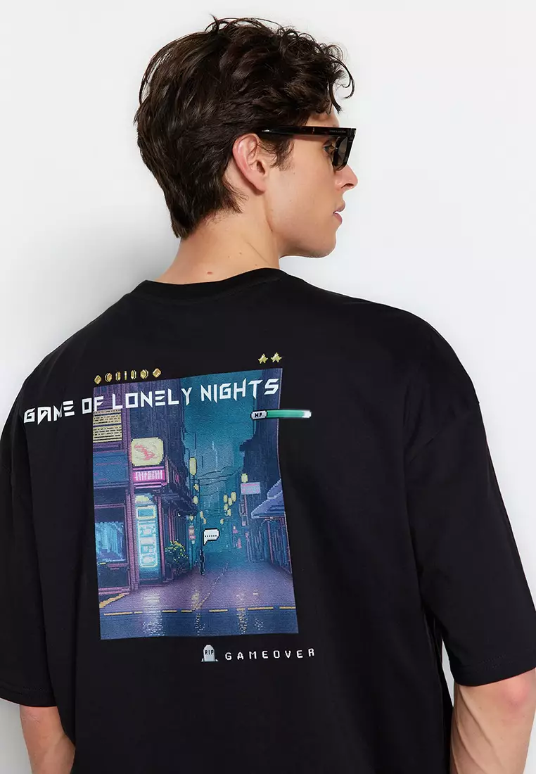 Crew Neck Short Sleeve Game Over Printed T-Shirt