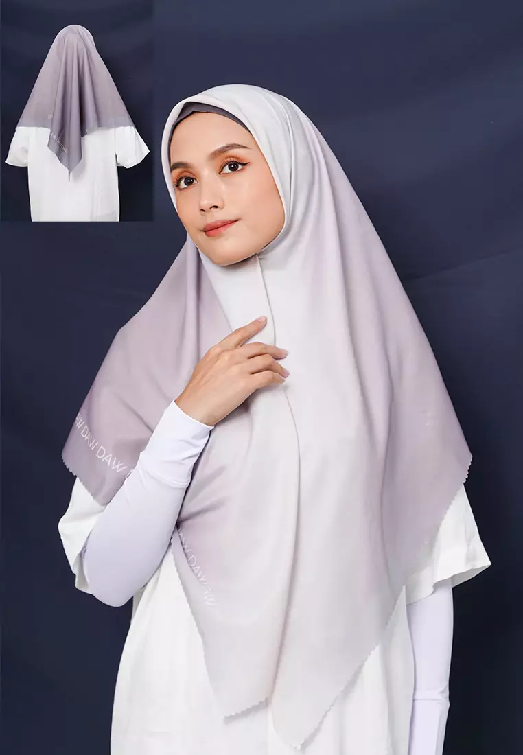 WK049 kerudung segi empat gradasi multicolor DAW Project Glow Series Darker Grey Sunkist Orange