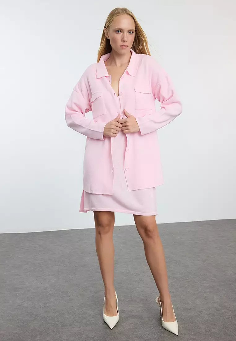 Pink Mini Knitwear Basic Dress TWOAW25EL00051