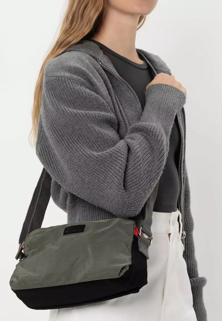 Colour Block Nylon Dual Zip Sling Bag