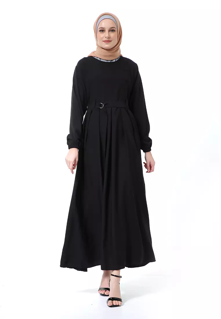 Nelly Gamis Dress Muslimah Wanita Long Sleeve Premium High Quality - Hitam