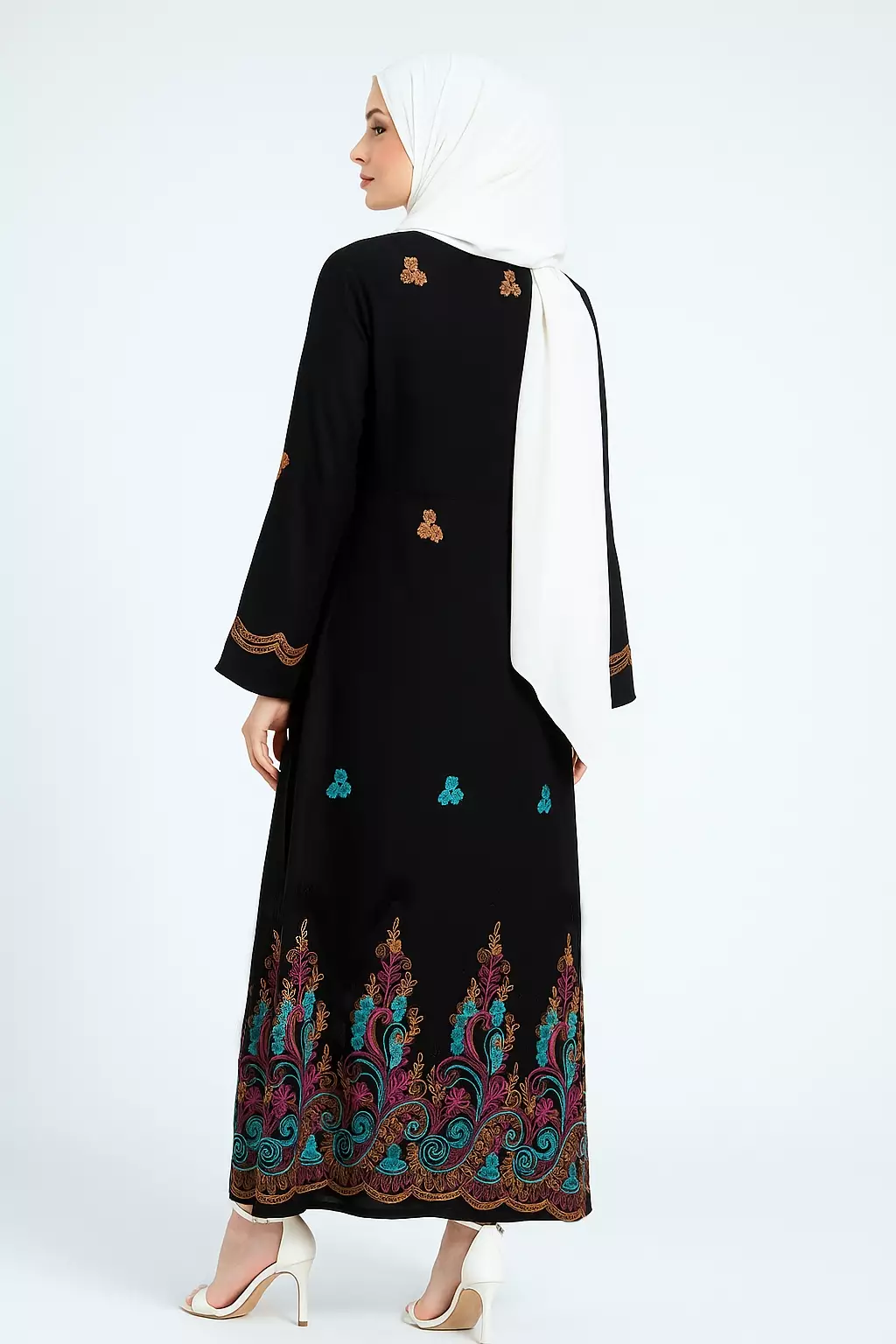 Zahra Maxi Dress In Black With Green Pink Embro