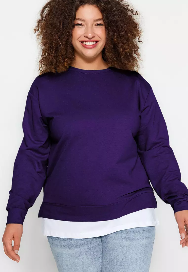 Purple Bottom T-Shirt Thin Knitted Look Plus Size Sweatshirt Tbbaw23Ao00023