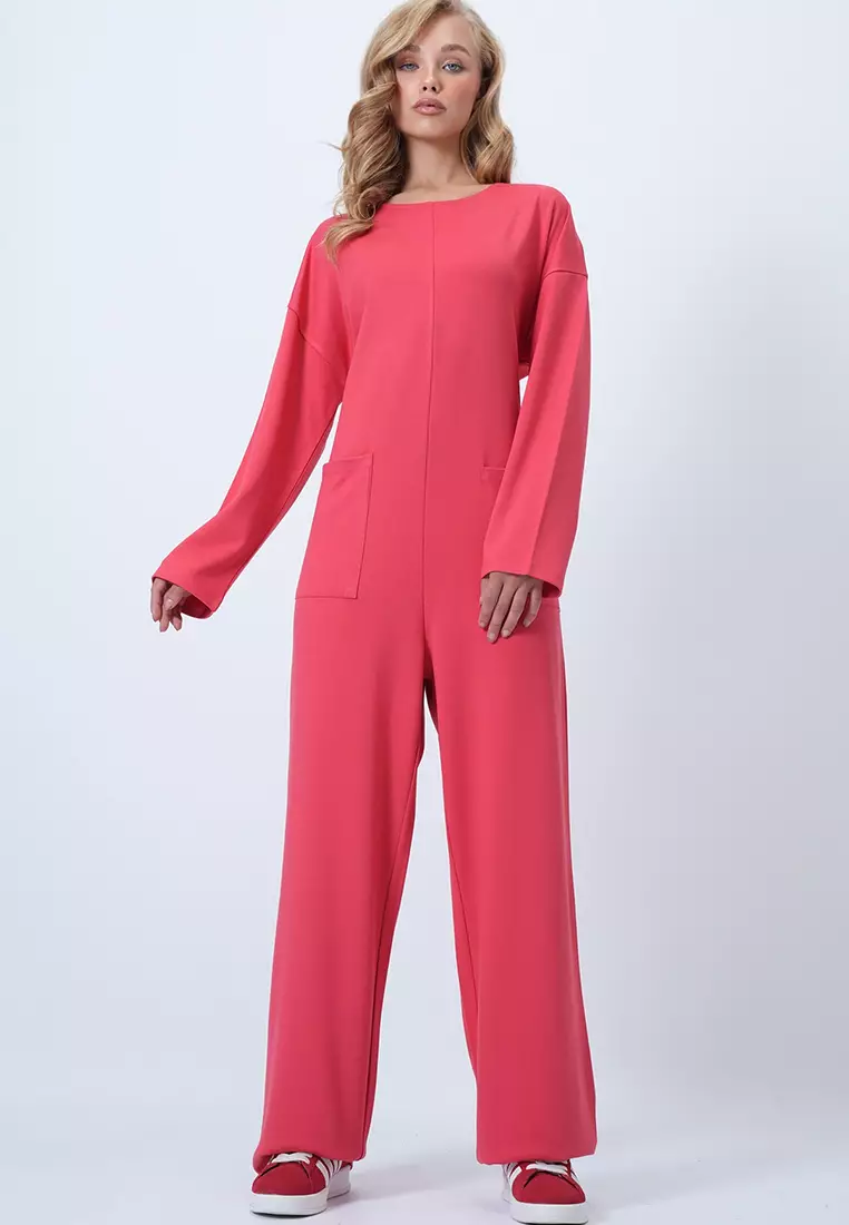 Crew Neck Back Zippered Relaxed Cut Jumpsuit