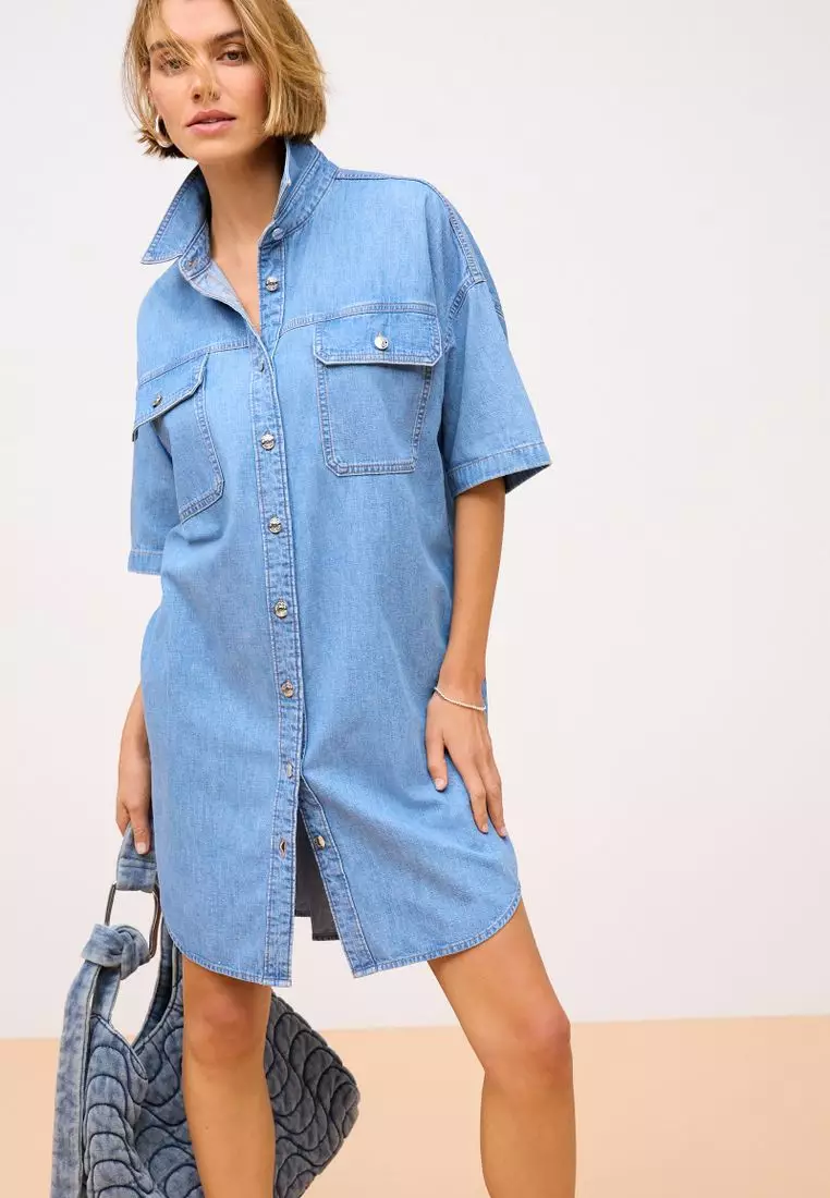 Denim Shirt Dress Denim Dresses At Next Denim Midi Shirt Dress