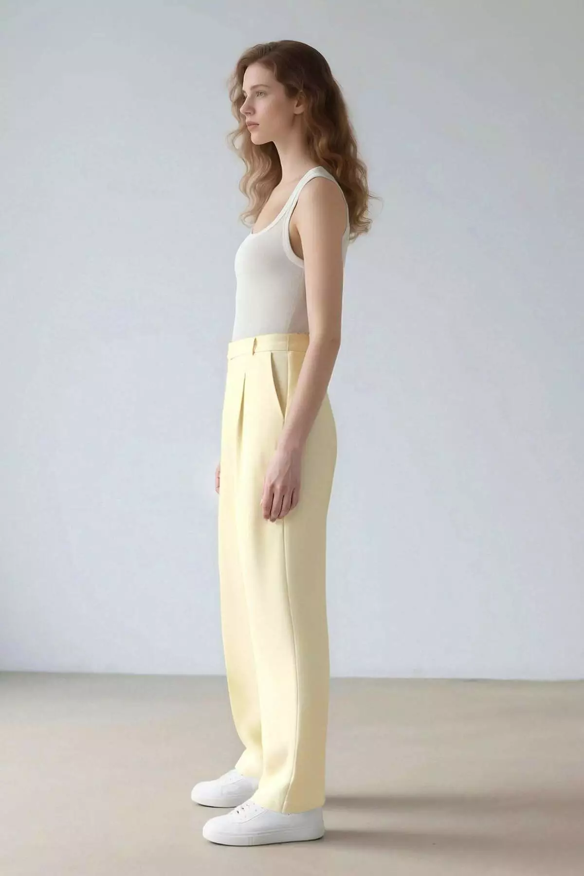 Straight Fit Linen Fabric Palazzo Pants High Waist Long Length F0112Ax25Sm