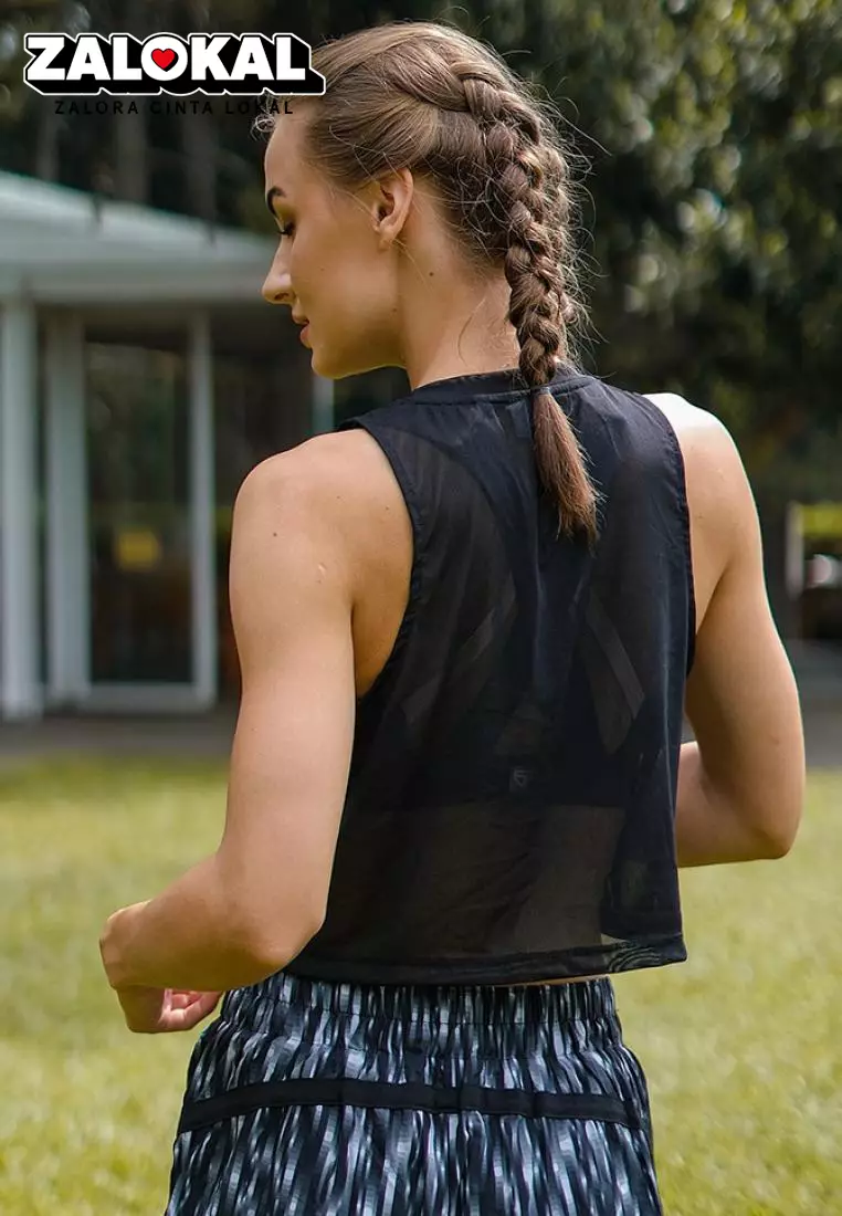 Fitwear - Tanktop Crop Jaring / Mesh / Sheer Olahraga SUNNY OUTER CROP - BLACK