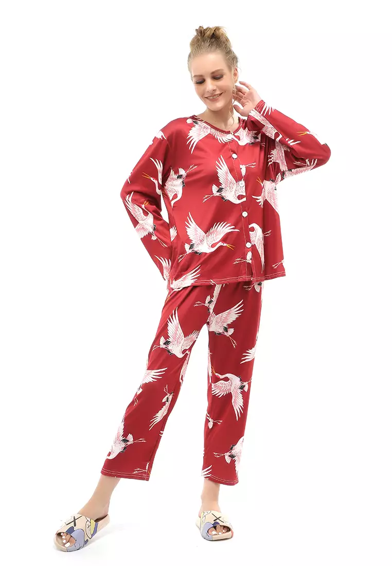 Vance Setelan Piyama Baju Tidur Wanita Lengan Panjang Bango Motive Material Cotton ORIGINAL - Red