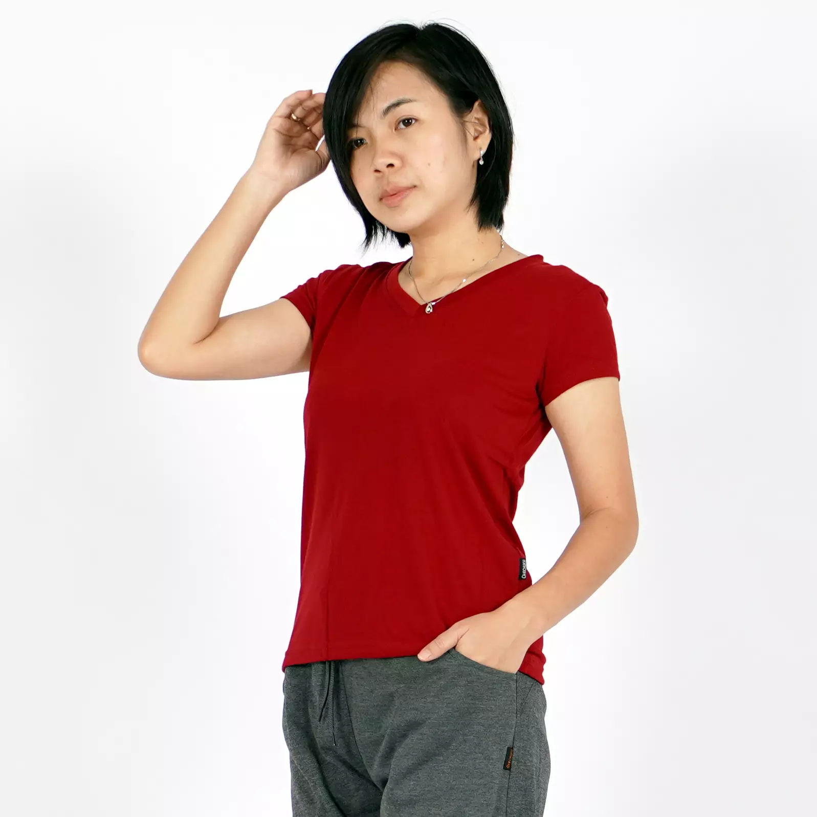OKECHUKU Vioree T-Shirt V-Neck Oblong Polos Tangan Pendek Kaos Wanita Leher V - Marun
