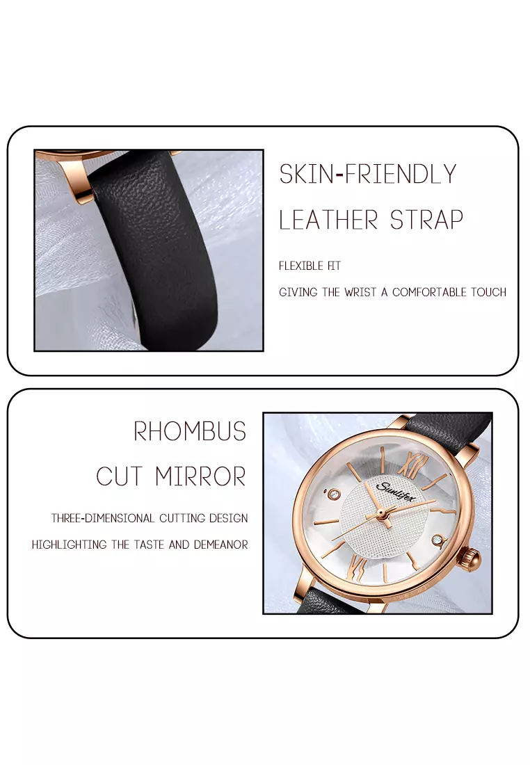 Jam Tangan Wanita 8005 Original Santai Kuarsa Tali Kulit Jam Wanita Anti Air Jam Tangan Cewek black