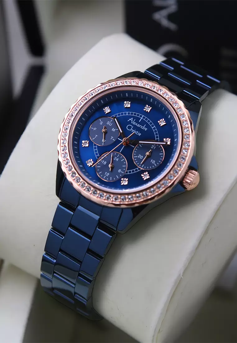 Alexandre Christie - Jam Tangan Wanita - Rosegold Blue - Stainless Steel - 2A30 BFBURMU