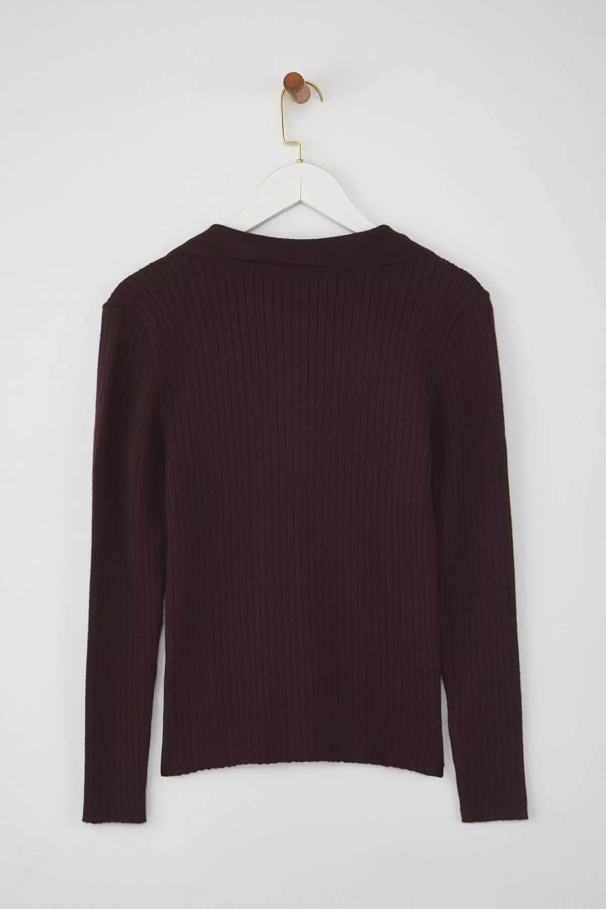 Wardrobe Essentials Brown Premium Yarn Polo Neck Ribbed Knit Sweater |