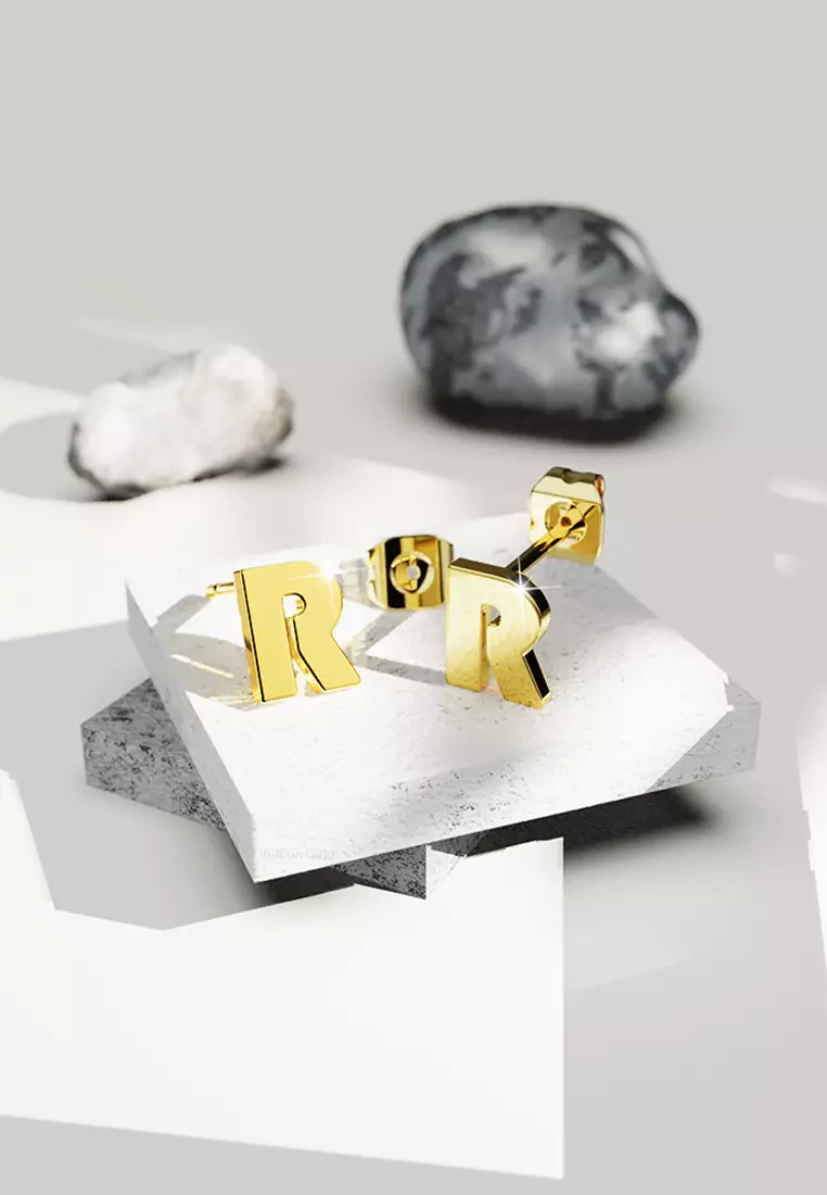 Bold Initial Alphabet Letter Earrings Gold Layered Steel Jewellery- R