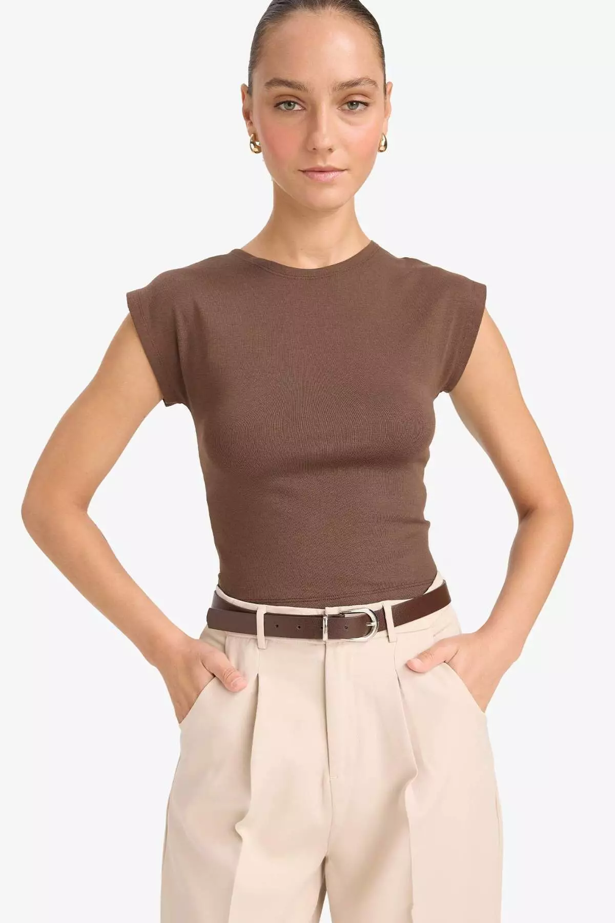 Slim Fit Tight Fit Crew Neck Basic Plain Modal Short Sleeve T-Shirt F0685Ax25Sp