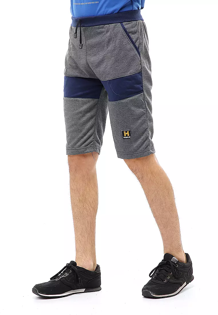 Rishham Short Pants Celana Pendek Pria Kombinasi Material Baby Terry ORIGINAL - Dark Gray