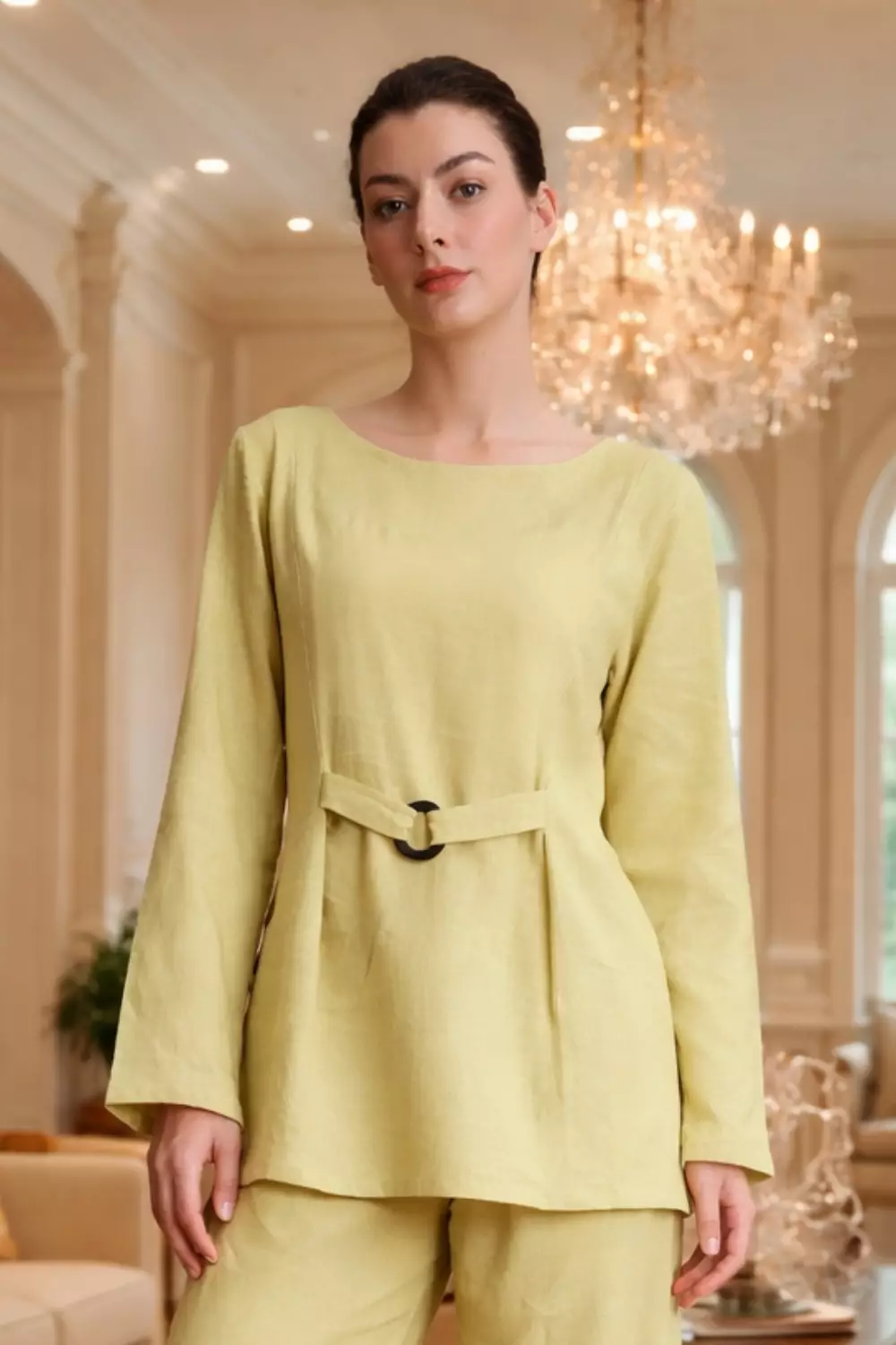 Essentials Lounge Wear Lenin Top Olive Green (Only Shirt)