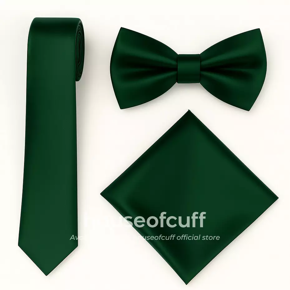Houseofcuff dasi panjang dasi kupu pocket square satin Emerland