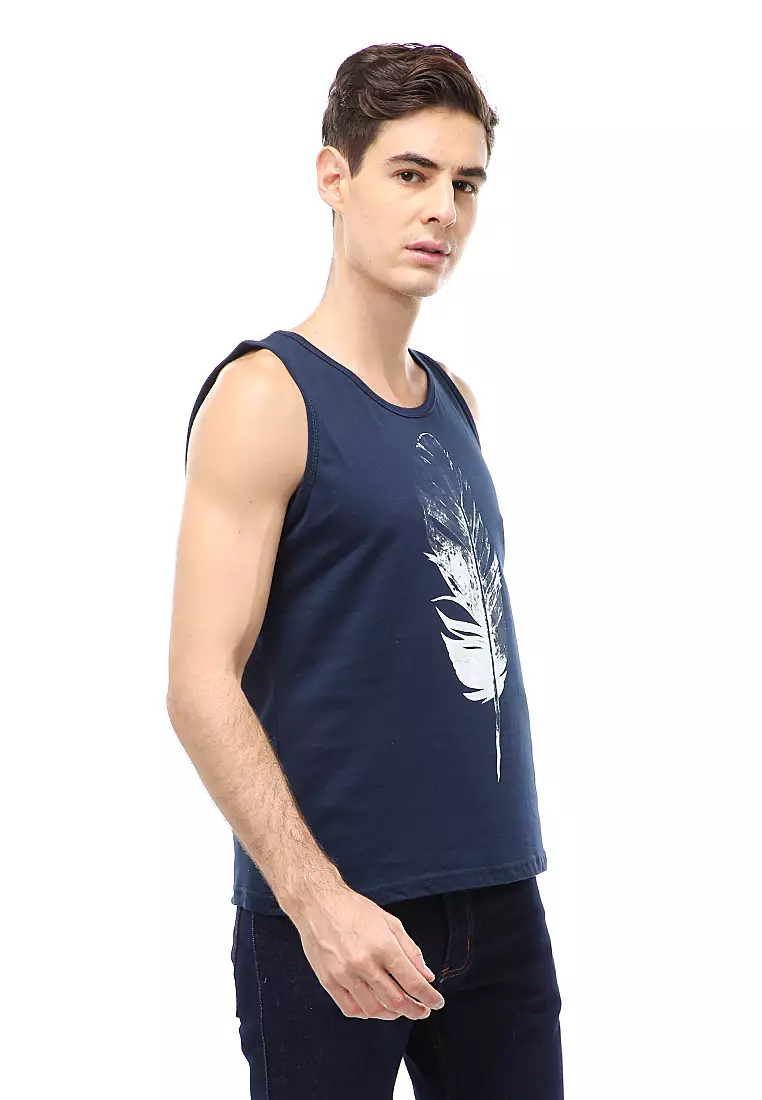 Agies Pakaian Dalam Pria Tank Top Singlet Goose feather Motive Material Cotton ORIGINAL - Navy