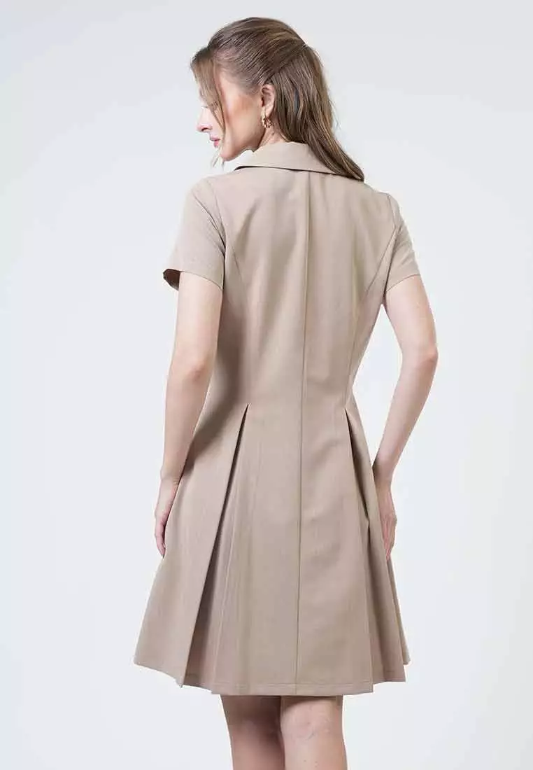 Marlowe Asymmetric Pleated Button-Front Dres