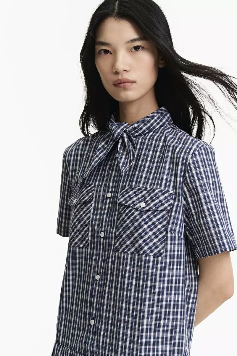 Pleated scarf-collar dress