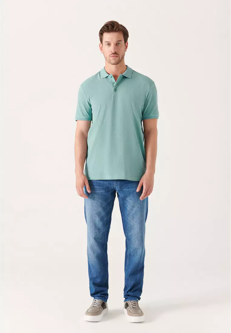 Men's Water Green 100% Cotton Cool Polo Neck T-Shirt E001004