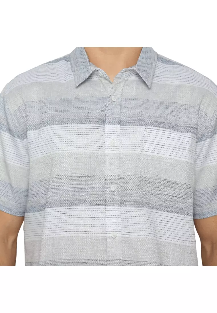 POLICE Kemeja Yarndyed Abu Cream Regular Fit Pria