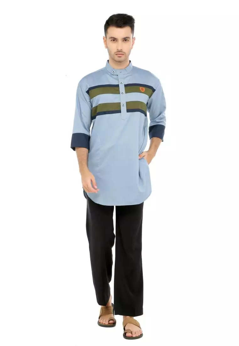 Baju Koko Gamis Muslim Pria Mauza - Biru