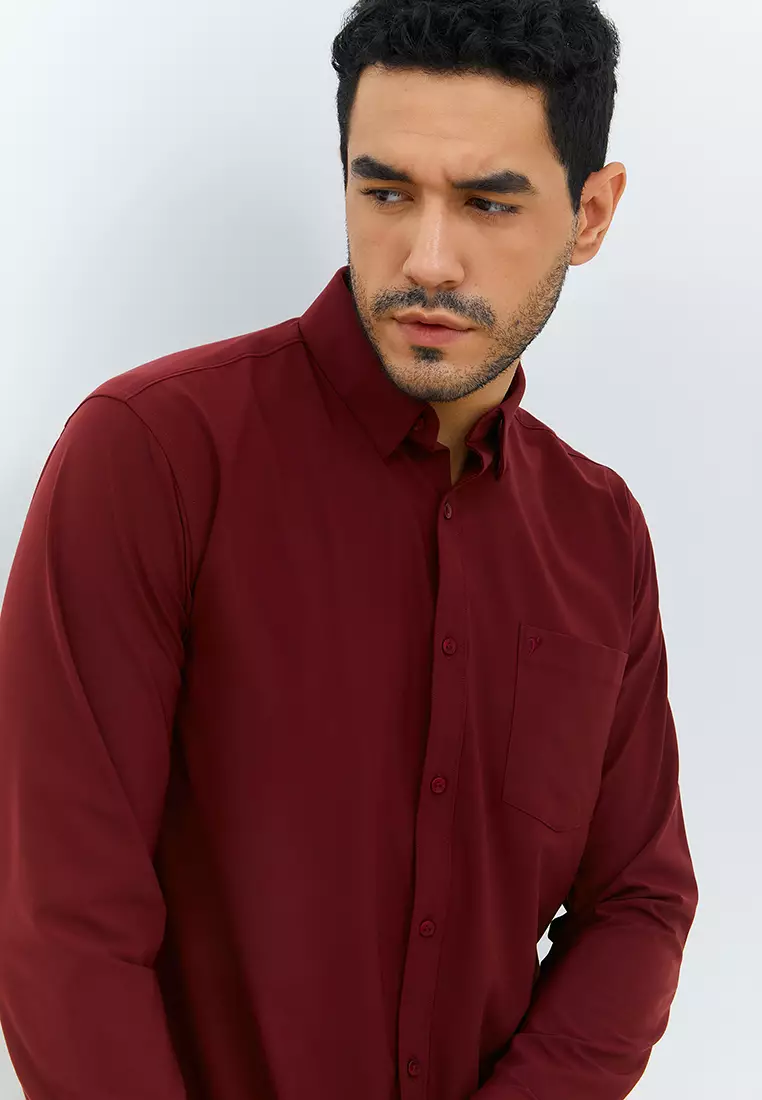 Jobb Steelco Kemeja Pria Lengan Panjang Regular Fit Maroon Colour Maroon