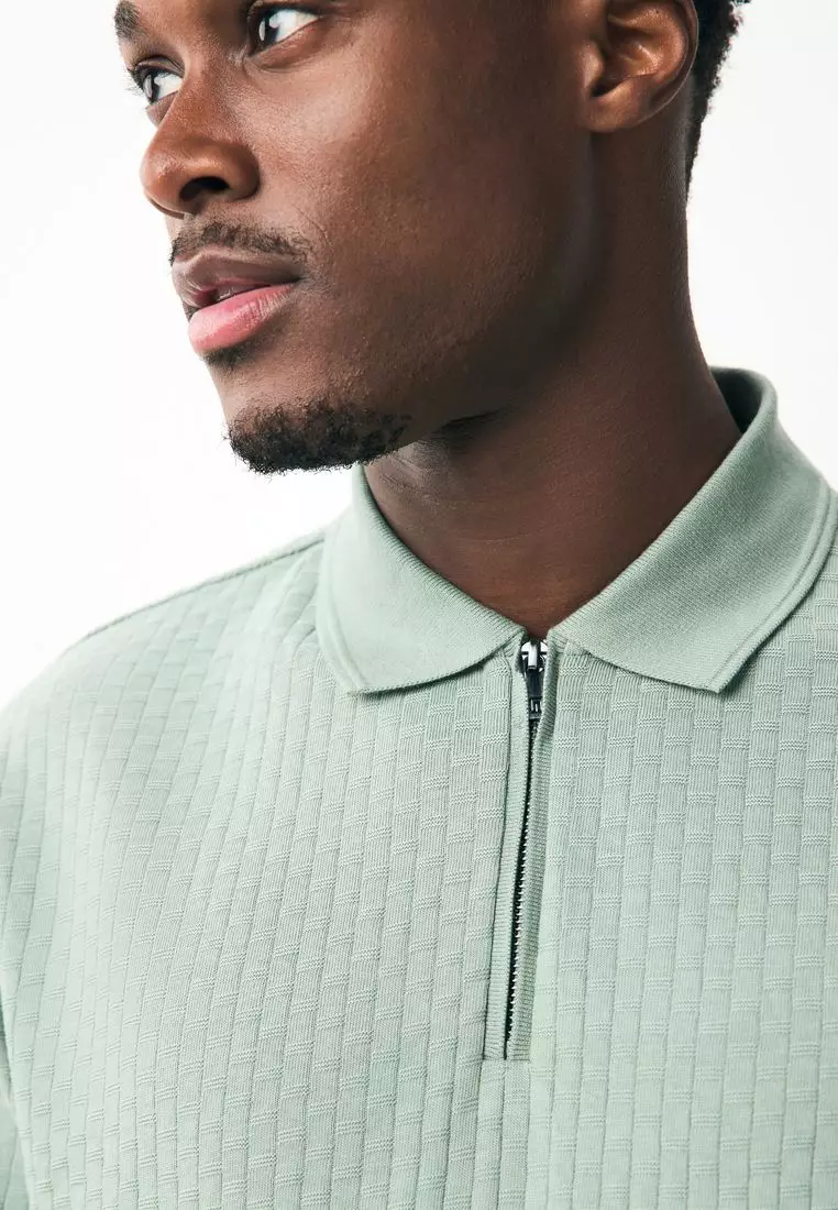 NEXT Textured Zip Neck Polo Shirt 2025 | Buy NEXT Online