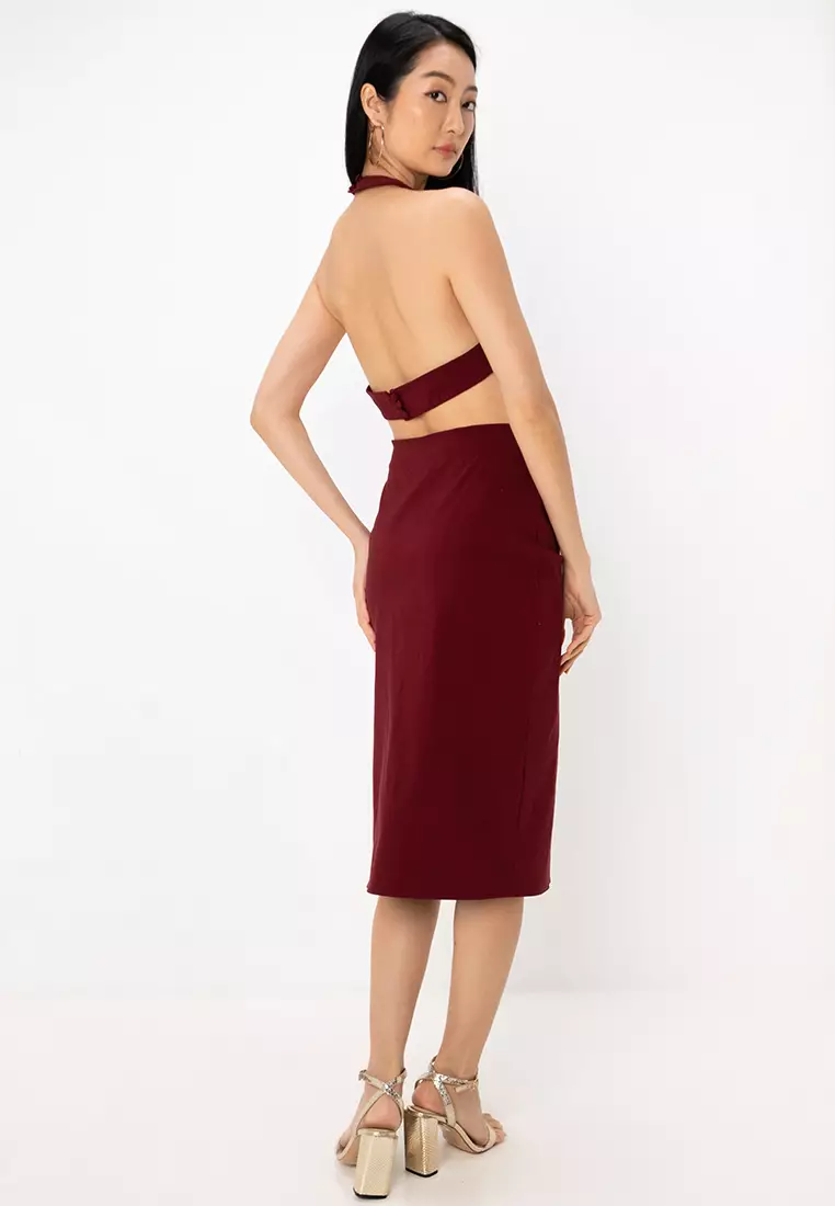 Racer Neck Structured Midi Dress