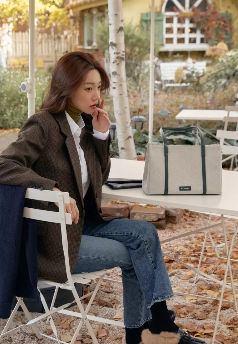 MINA Canvas Apple Leather Shoulder Bag Green