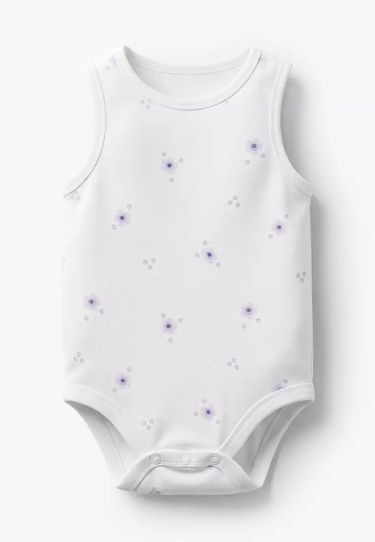 Babyshop Pack Of 7 Juniors Bamboo Cotton Round Neck Sleeveless Bodysuit With Floral Print
