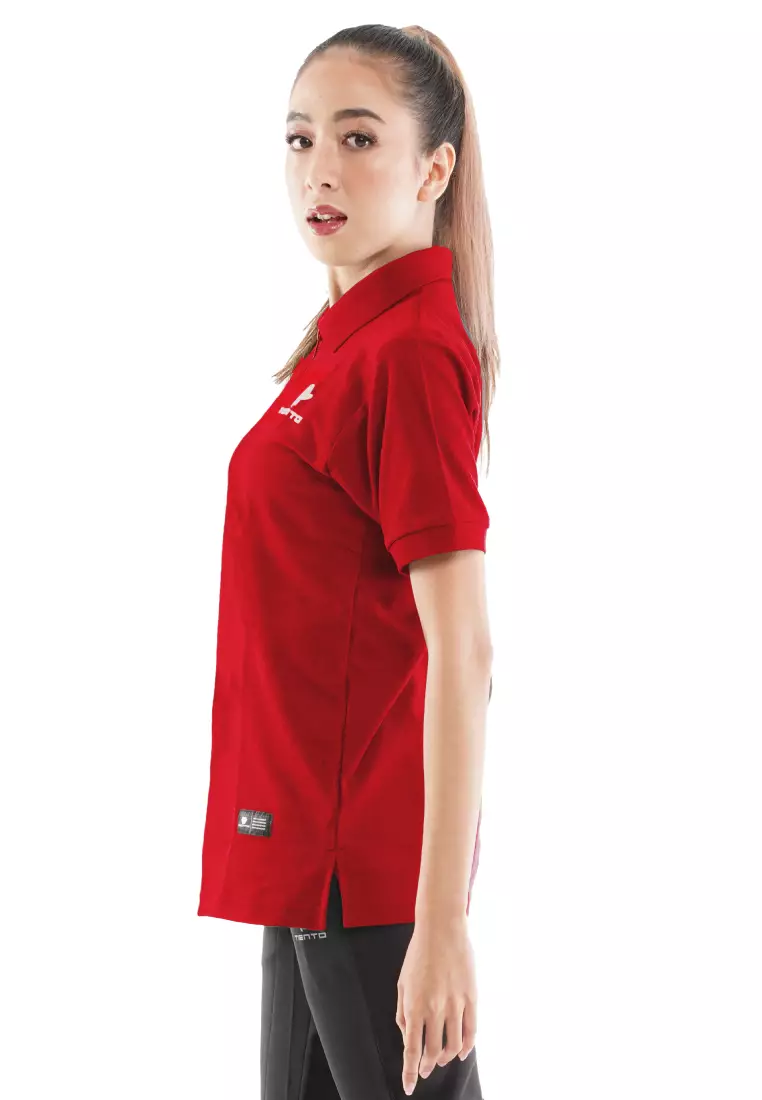 Tiento Women Polo Shirt True Basic HDC Red Baju Tenis Kaos Kerah Resleting Lengan Pendek Pakaian Wanita
