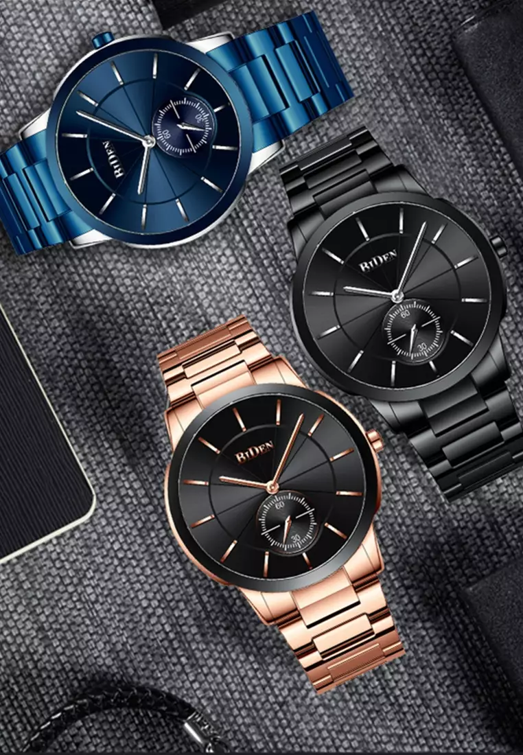 jam tangan pria fashion simple bisnis chronograph stainless steel band jam tangan cowok