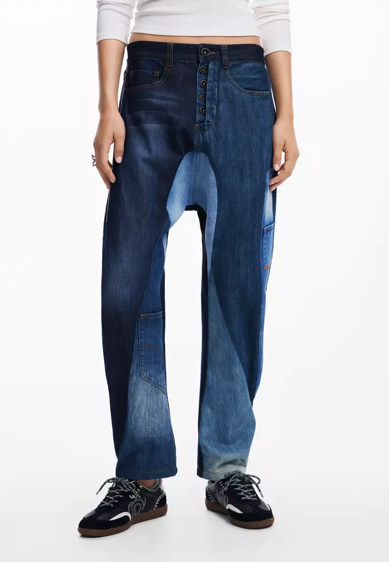 Patch denim pants