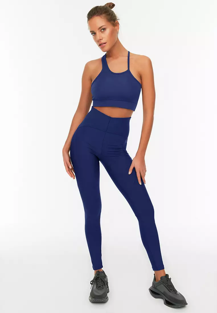 Navy Blue Compression Full Length Knit Sports Tights TWOSS21TA0023