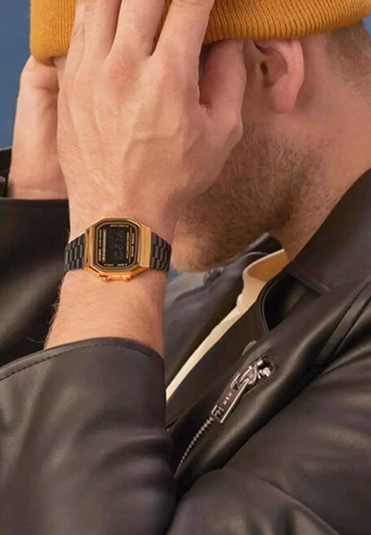 A168WEGB-1B Men's Digital Watch with Black Stainless Steel Band