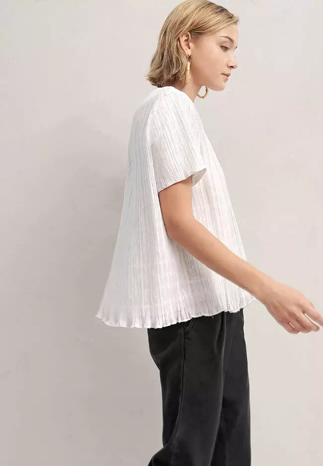 Short Sleeve Ruffle Hem Textured Top