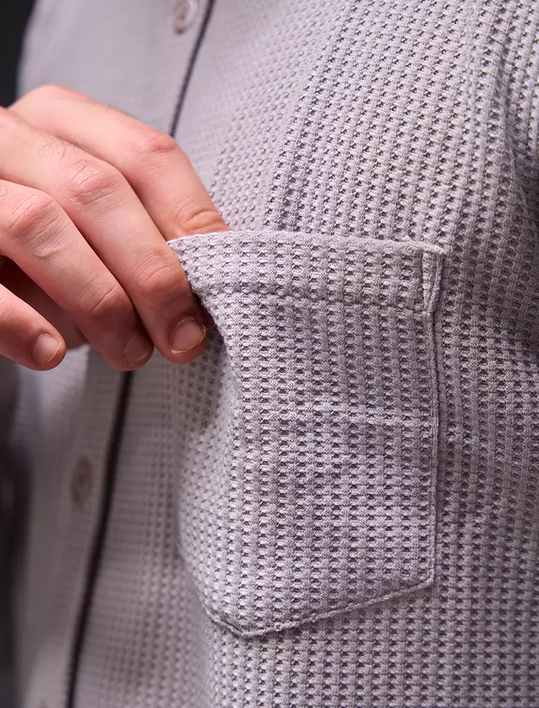 OXCON kemeja Tangan Pendek Waffle Kerah Collarless Light Grey